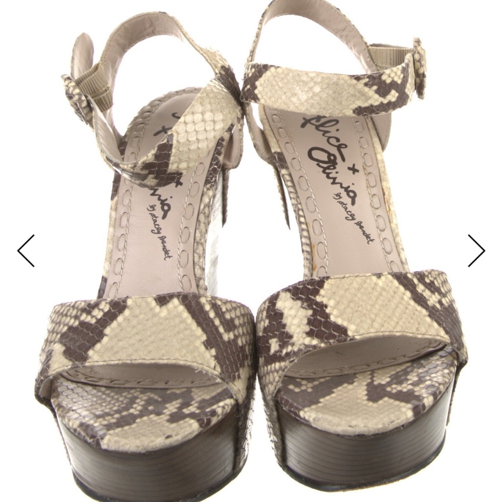 Alice + Olivia Snakeskin Wedge Sandals - Picture 3 of 6